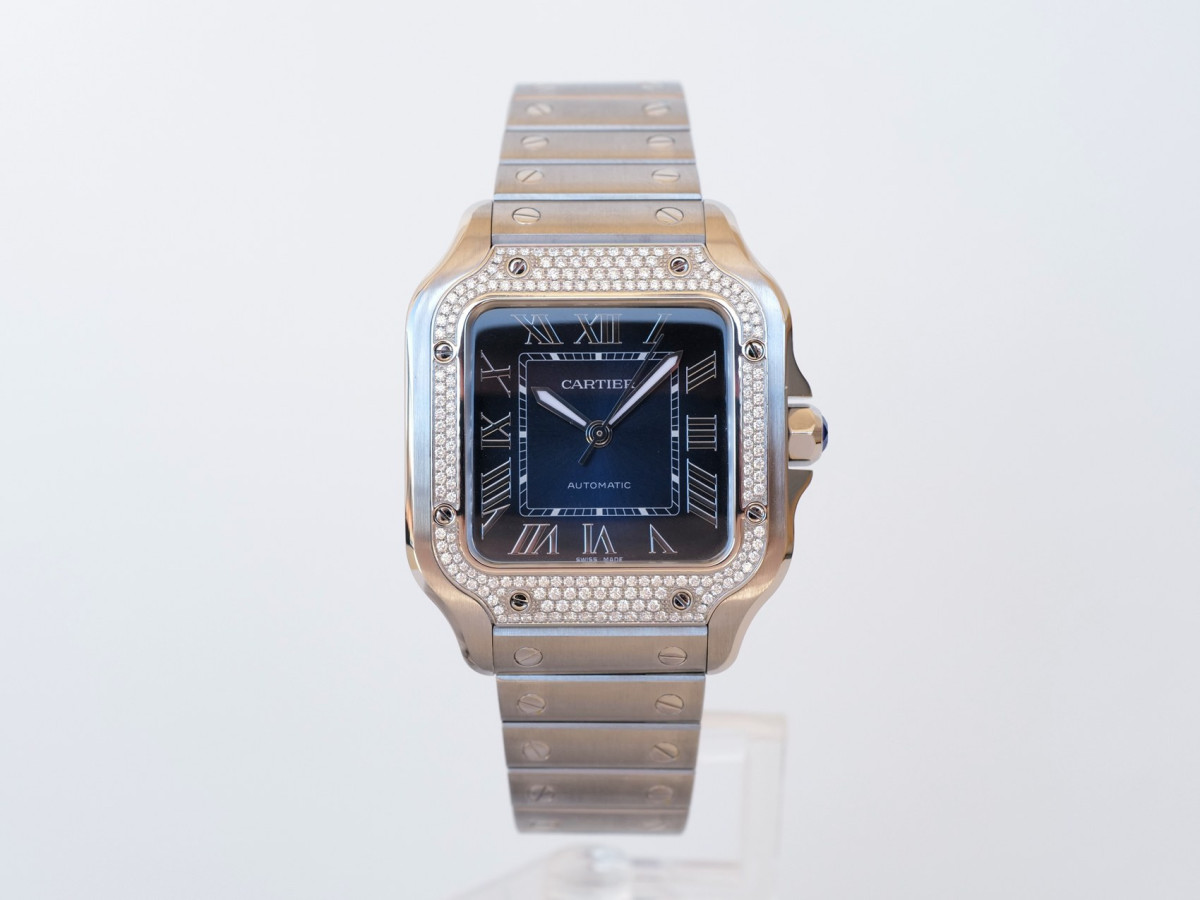 Швейцарський годинник Cartier Santos de Cartier Medium Blue Dial Diamond 35