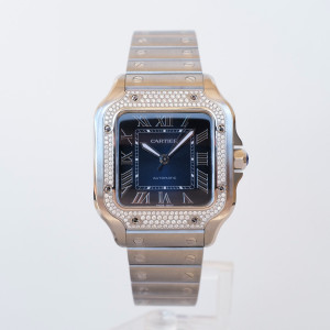 Швейцарський годинник Cartier Santos de Cartier Medium Blue Dial Diamond 35