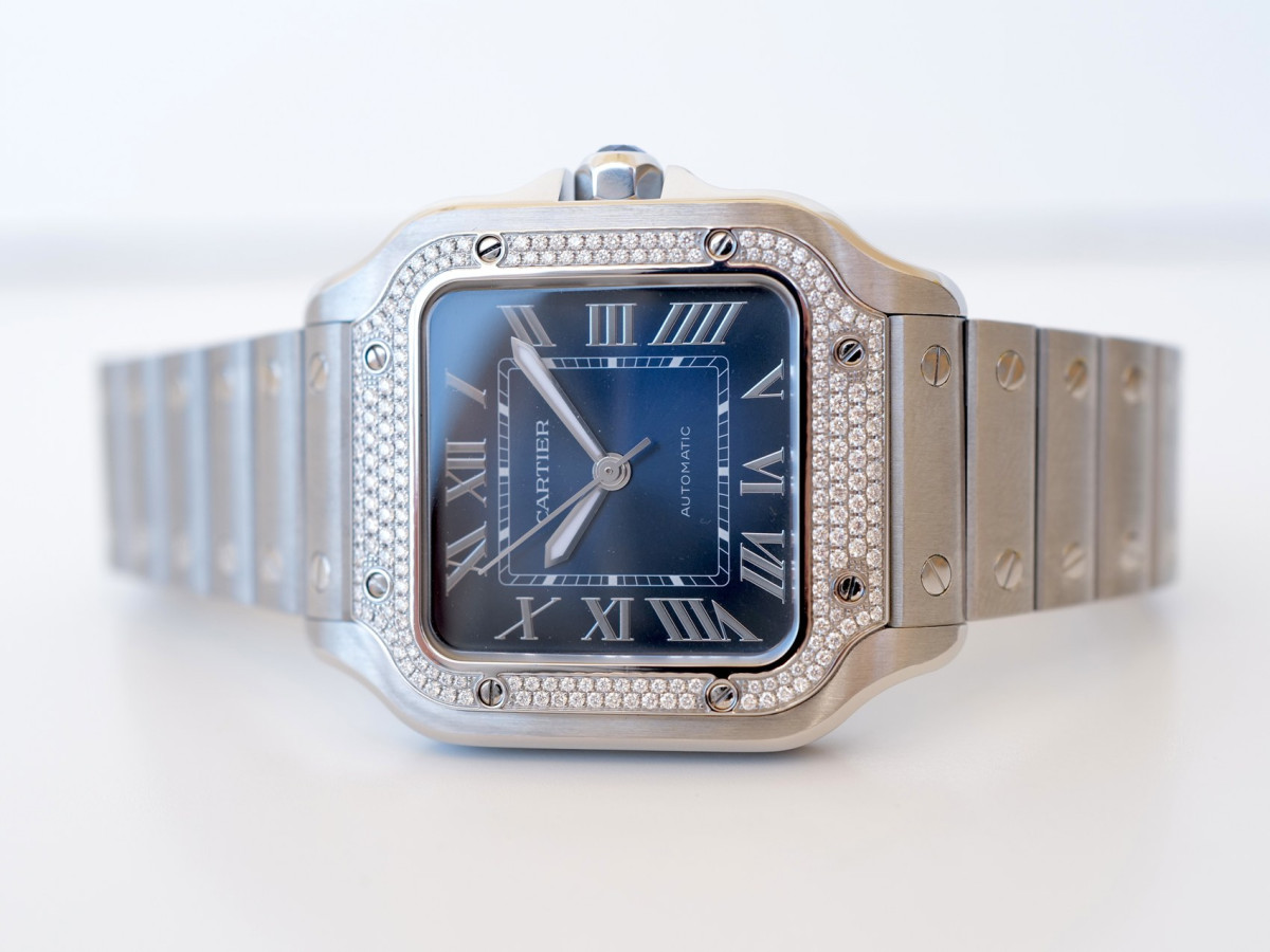 Швейцарський годинник Cartier Santos de Cartier Medium Blue Dial Diamond 35