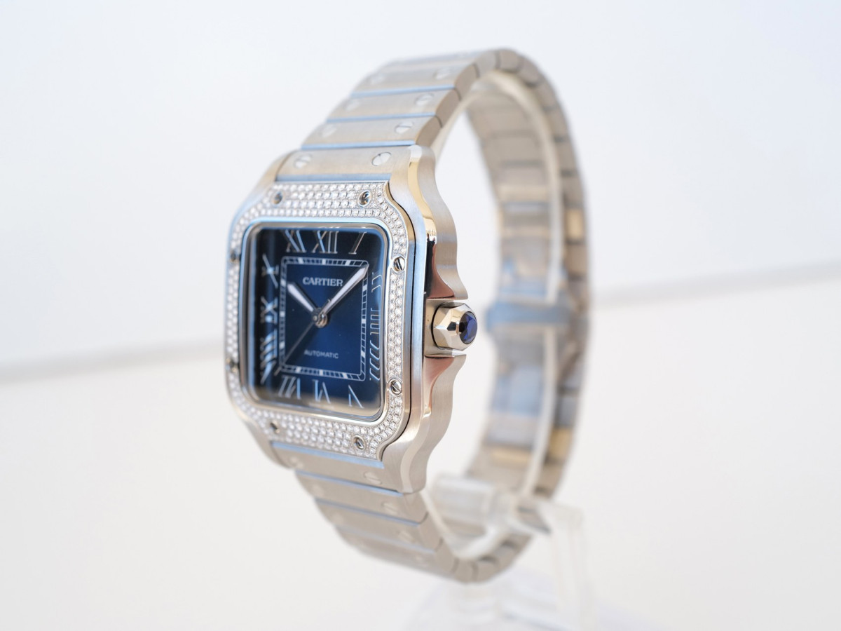 Швейцарський годинник Cartier Santos de Cartier Medium Blue Dial Diamond 35