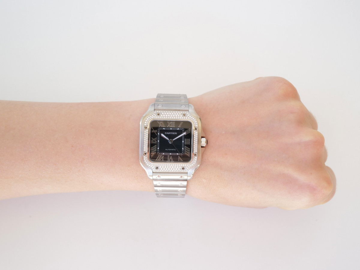 Швейцарський годинник Cartier Santos de Cartier Medium Blue Dial Diamond 35