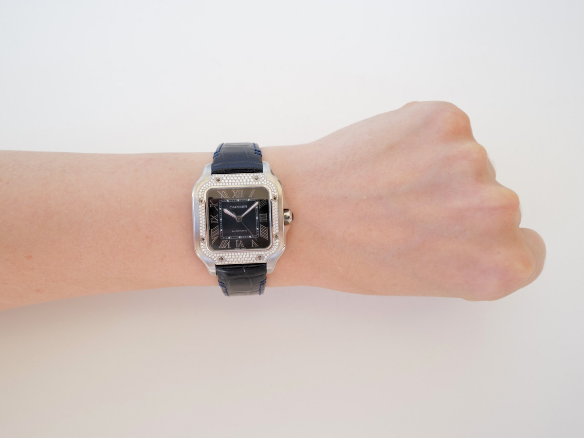 Швейцарський годинник Cartier Santos de Cartier Medium Blue Dial Diamond 35