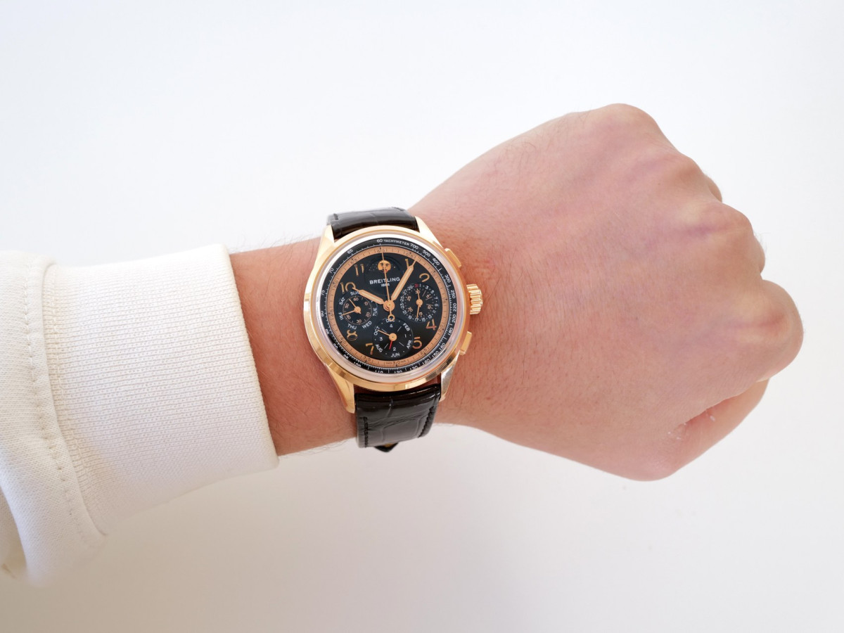 Швейцарський годинник Breitling Premier B19 Datora 140th Anniversary Limited Edition 18K Rose Gold Perpetual Calendar Chronograph 42