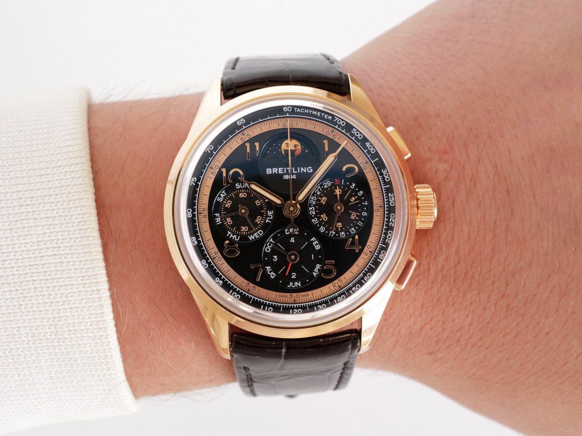 Швейцарський годинник Breitling Premier B19 Datora 140th Anniversary Limited Edition 18K Rose Gold Perpetual Calendar Chronograph 42