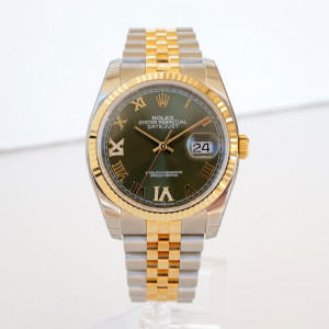 Швейцарський годинник Rolex Datejust 36 Jubilee Steel 18K Yellow Gold Green Diamond Dial