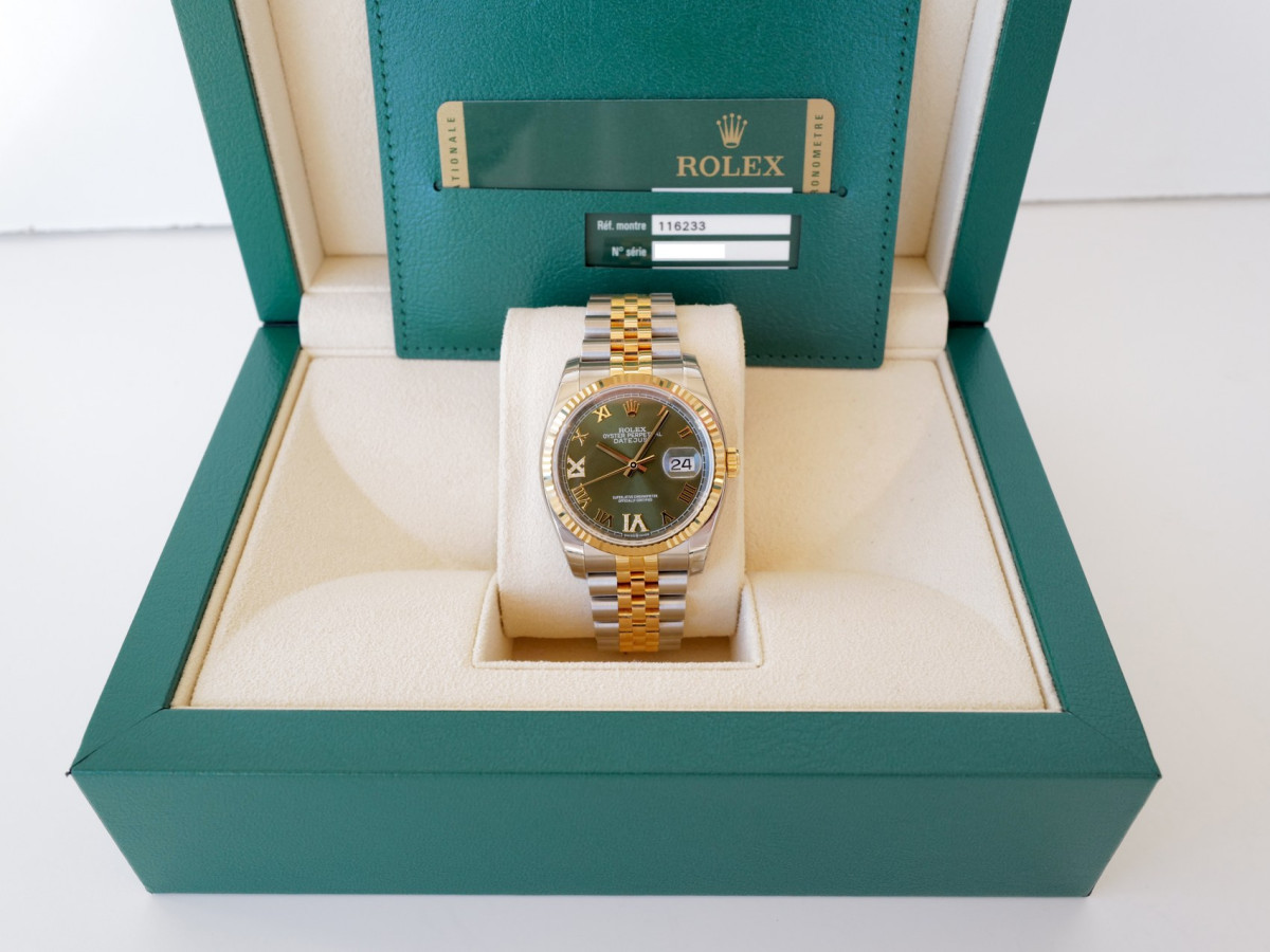 Швейцарський годинник Rolex Datejust 36 Jubilee Steel 18K Yellow Gold Green Diamond Dial