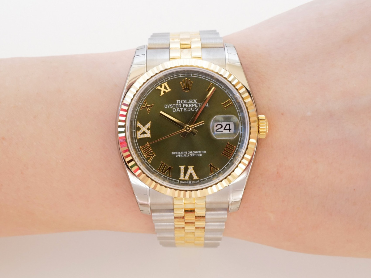Швейцарський годинник Rolex Datejust 36 Jubilee Steel 18K Yellow Gold Green Diamond Dial