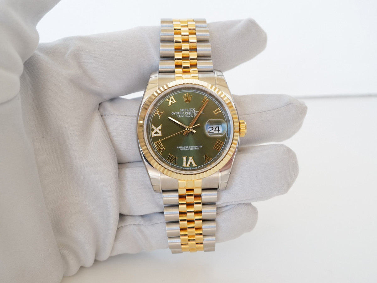 Швейцарський годинник Rolex Datejust 36 Jubilee Steel 18K Yellow Gold Green Diamond Dial