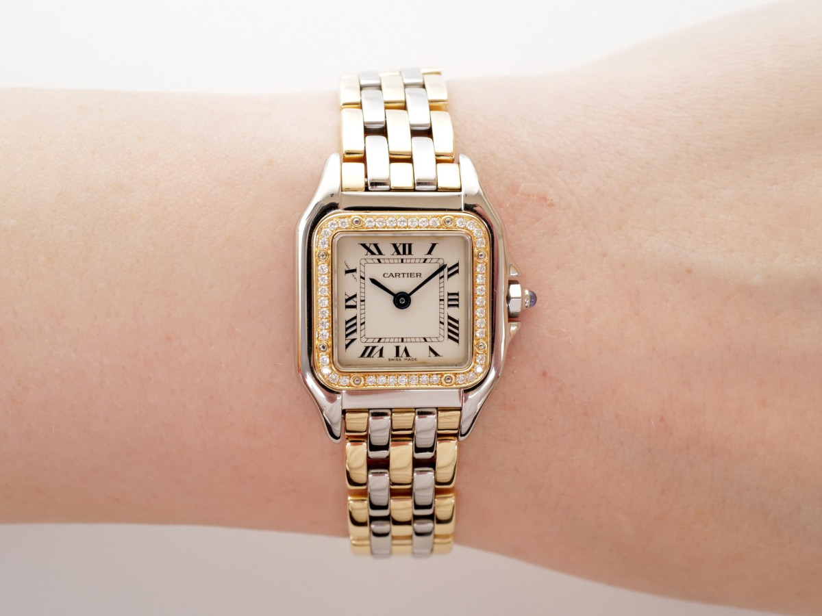 Швейцарський годинник Cartier Panthere Quartz Gold Steel Diamonds