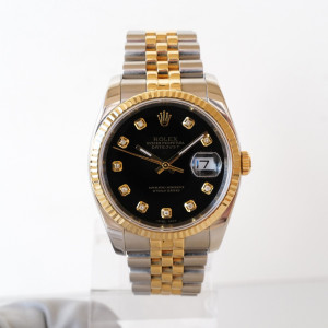 Швейцарские часы Rolex Datejust 36 Jubilee Steel 18K Yellow Gold Black Diamond Dial
