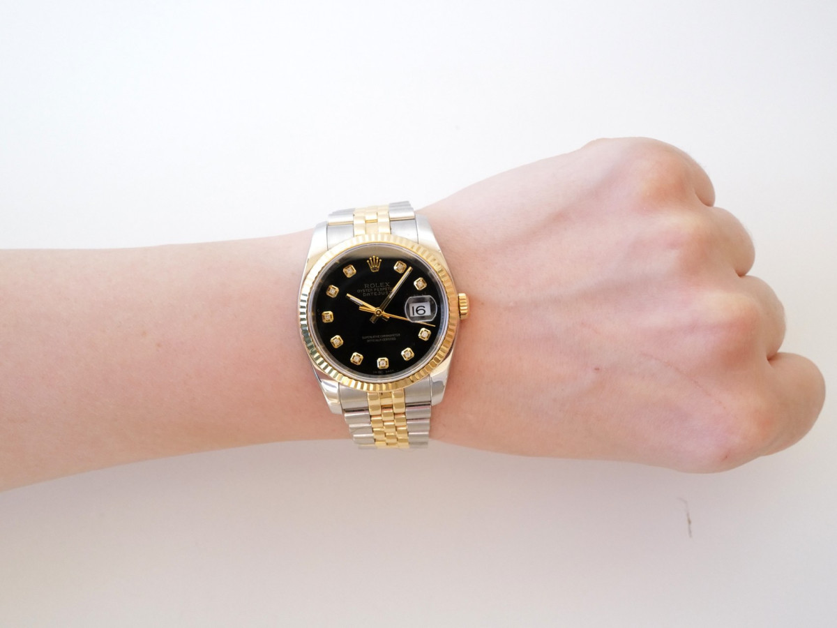 Швейцарские часы Rolex Datejust 36 Jubilee Steel 18K Yellow Gold Black Diamond Dial