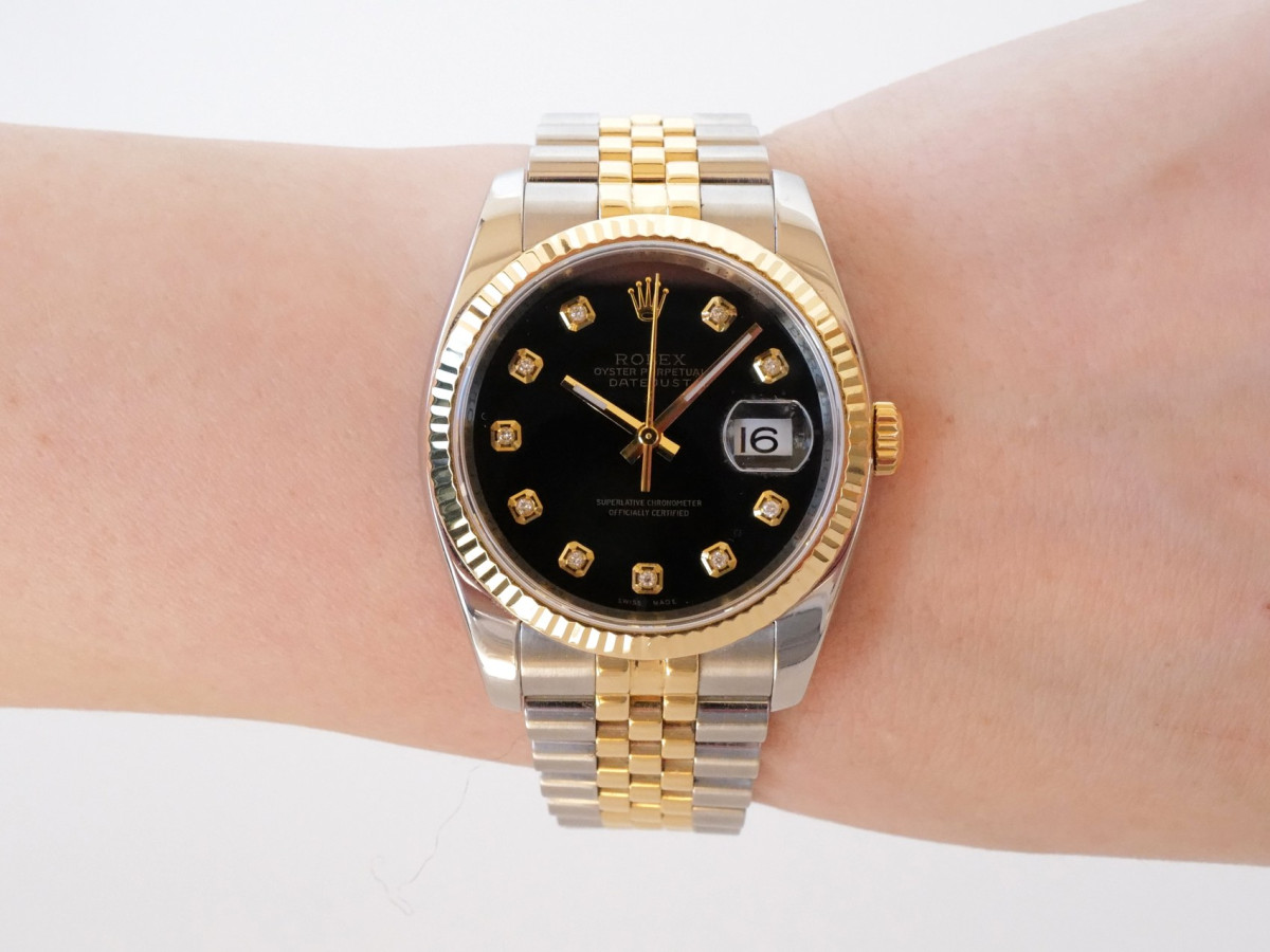 Швейцарские часы Rolex Datejust 36 Jubilee Steel 18K Yellow Gold Black Diamond Dial