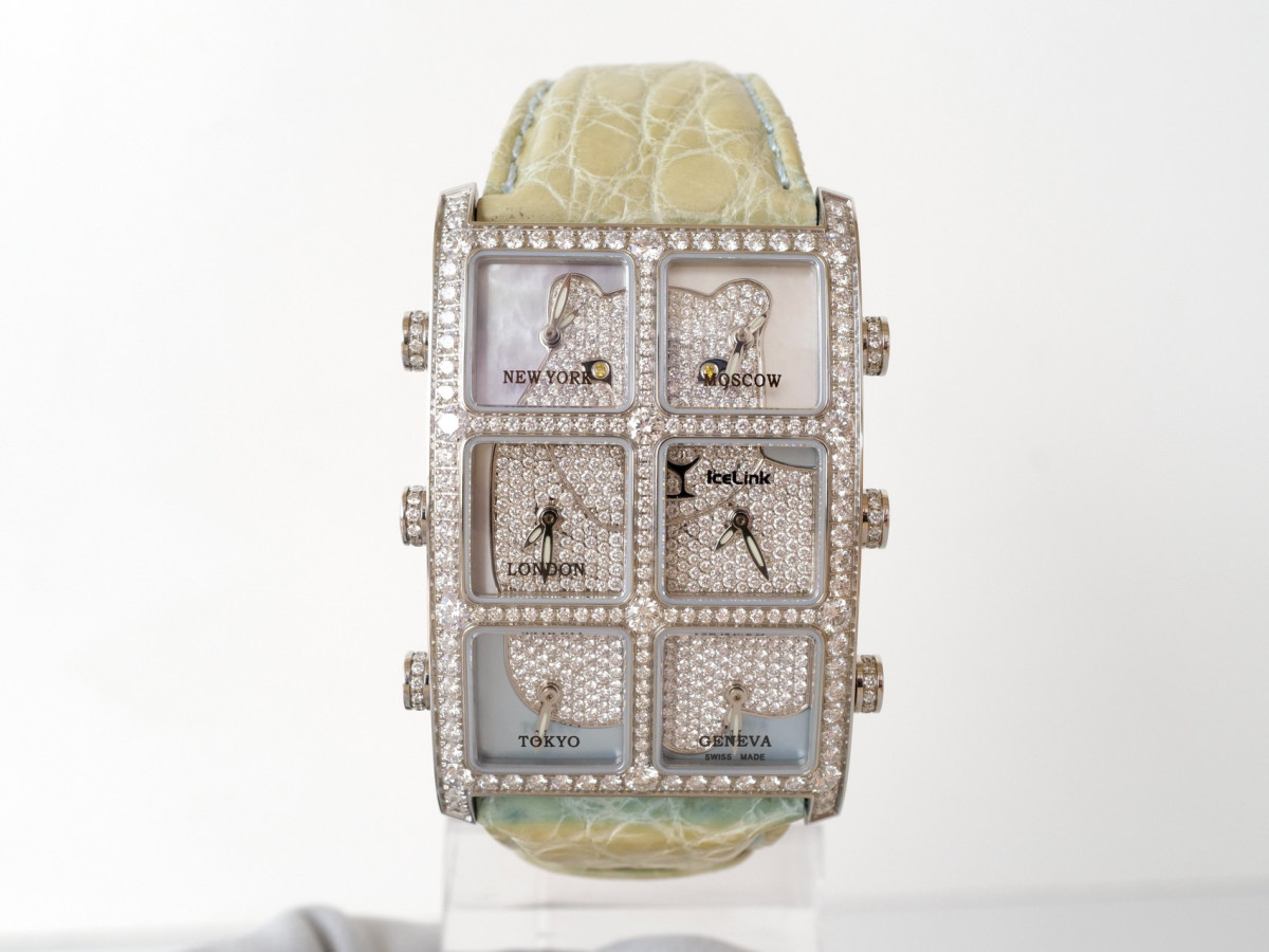 Швейцарские часы IceLink Senator Six Time Zone Lion Diamonds 5,5ct