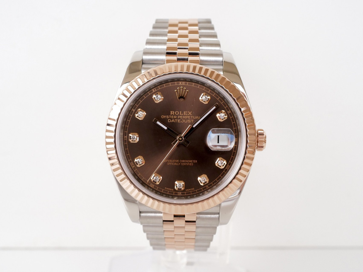 Швейцарские часы Rolex Datejust 41 Jubilee Steel 18K Rose Gold Chocolate Brown Diamond Dial