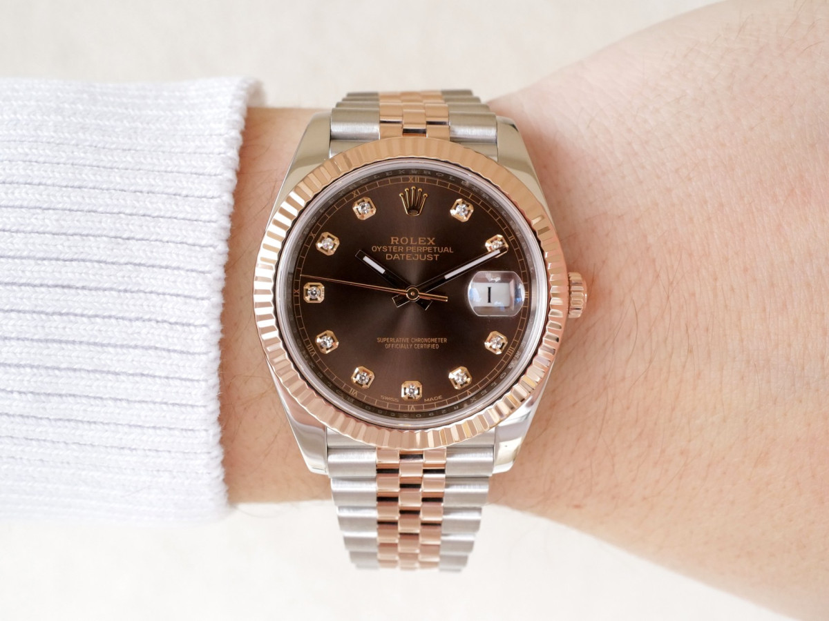Швейцарские часы Rolex Datejust 41 Jubilee Steel 18K Rose Gold Chocolate Brown Diamond Dial