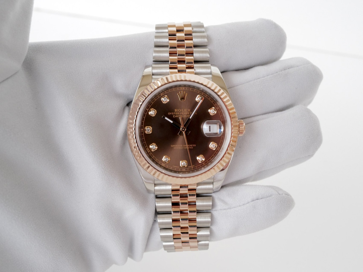 Швейцарские часы Rolex Datejust 41 Jubilee Steel 18K Rose Gold Chocolate Brown Diamond Dial