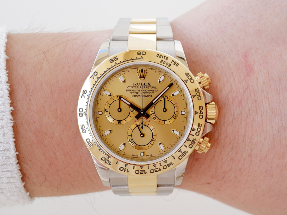 Швейцарские часы Rolex Cosmograph Daytona 18K Yellow Gold Steel Champagne Dial 40 (2020)