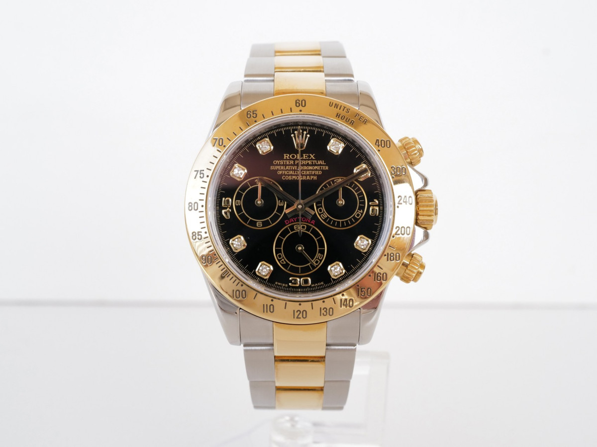 Swiss watch Rolex Cosmograph Daytona 18K Yellow Gold Steel Black Diamond Dial 40