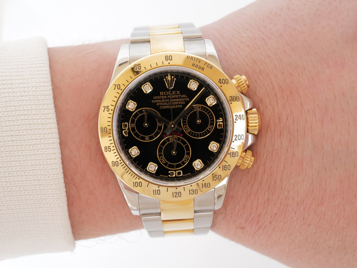 Swiss watch Rolex Cosmograph Daytona 18K Yellow Gold Steel Black Diamond Dial 40