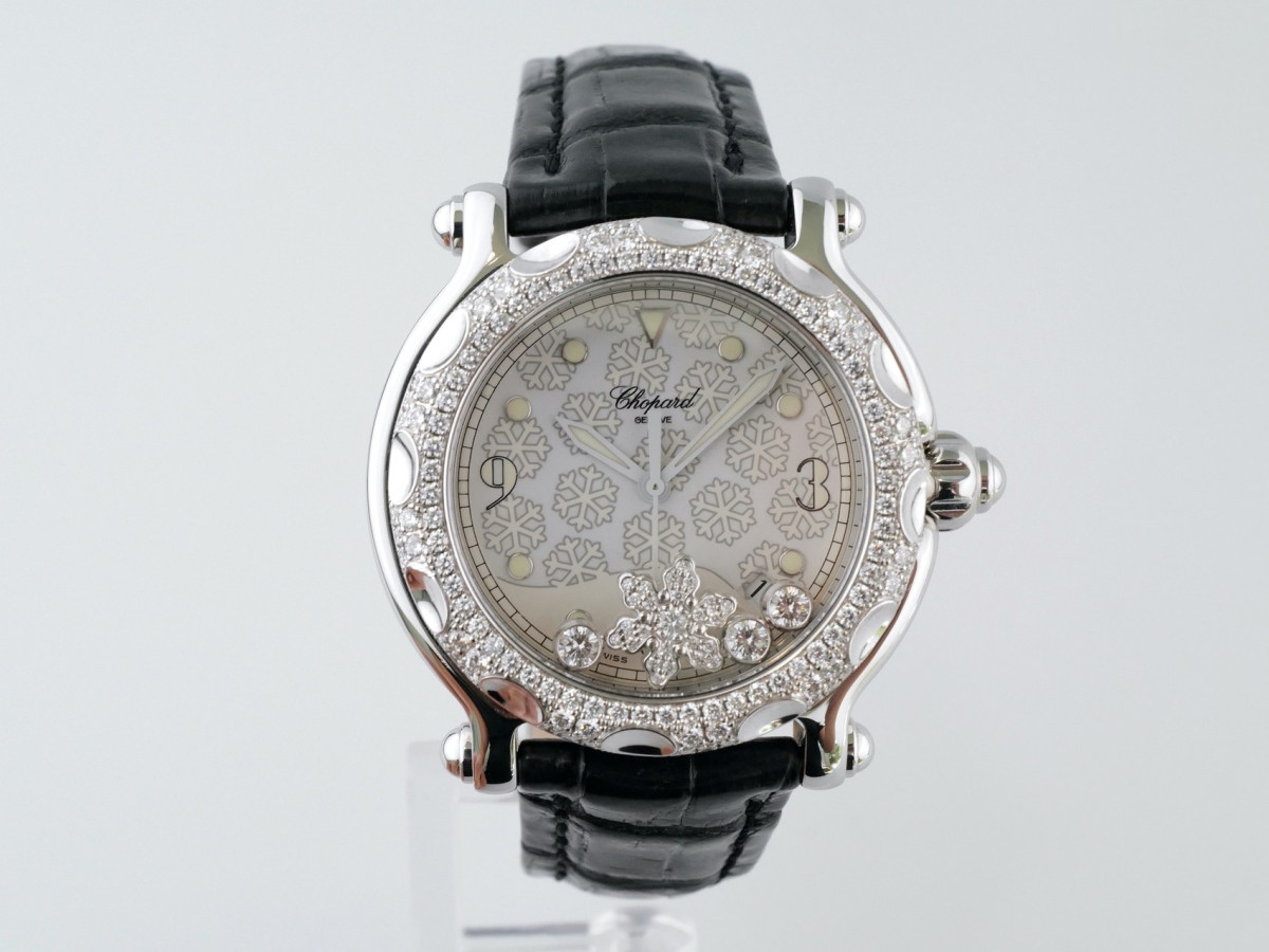 Швейцарские часы Chopard Happy Sport Diamond Snowflake 18K White Gold Steel 38