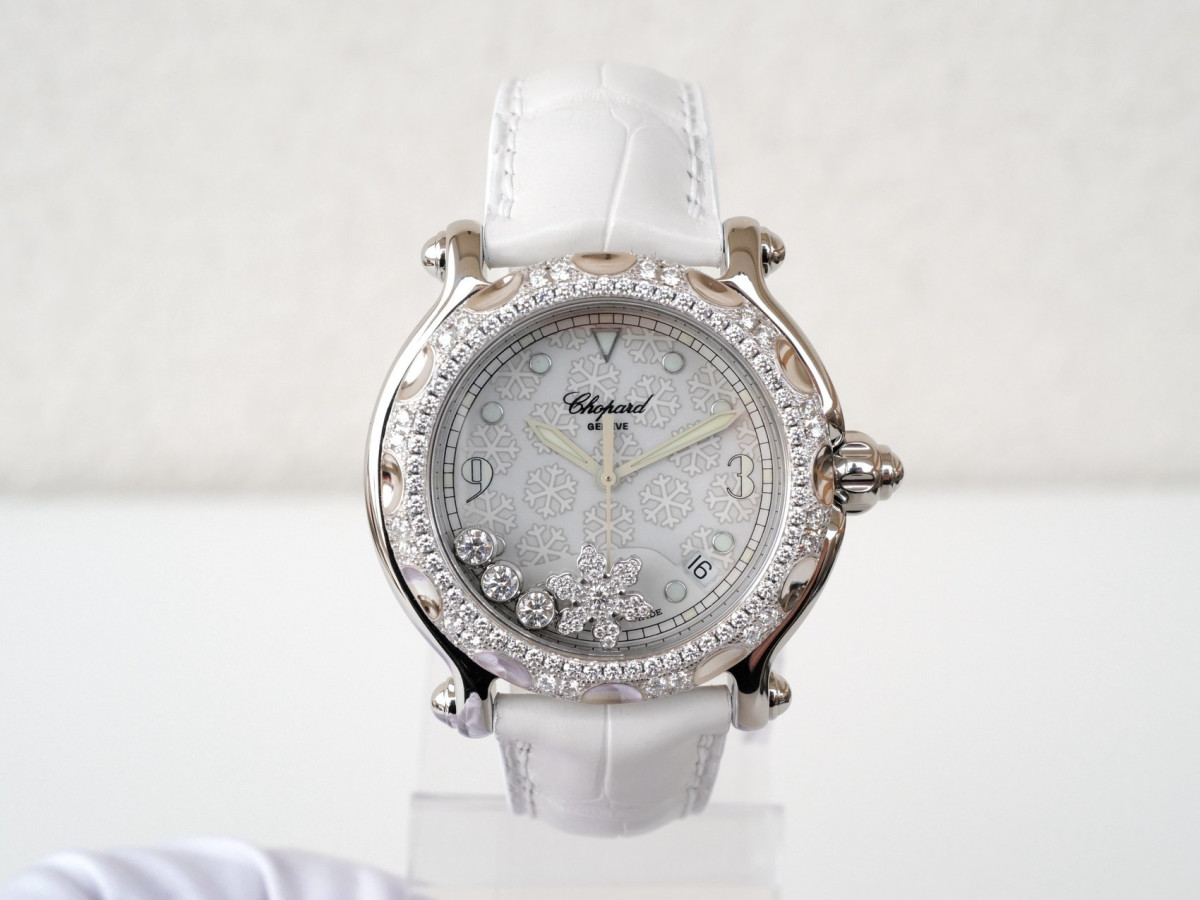 Швейцарские часы Chopard Happy Sport Diamond Snowflake 18K White Gold Steel 38