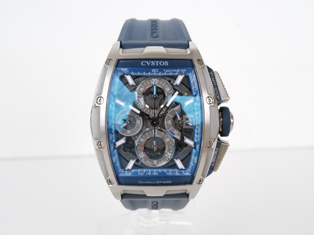 Swiss watch Cvstos Challenge Chronograph Chrono II Blue Skeleton Dial
