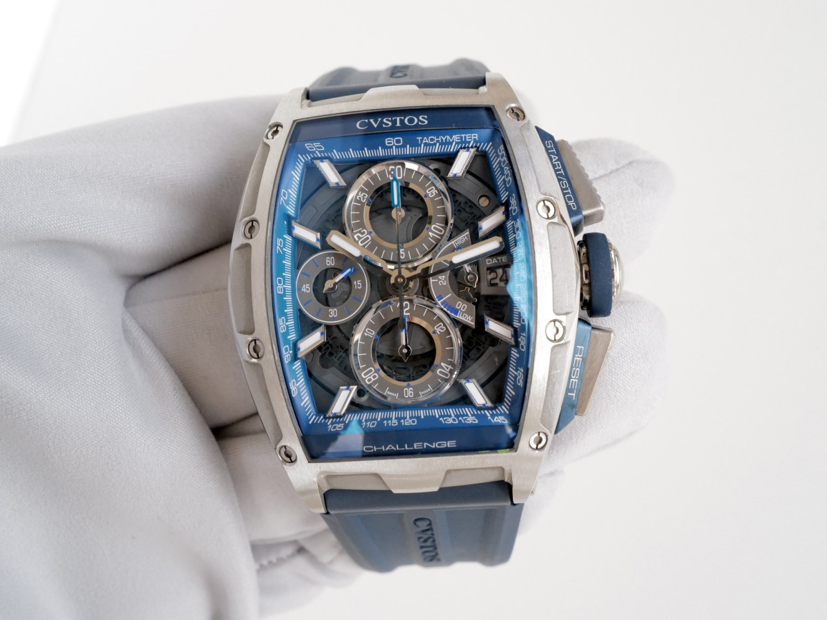 Swiss watch Cvstos Challenge Chronograph Chrono II Blue Skeleton Dial