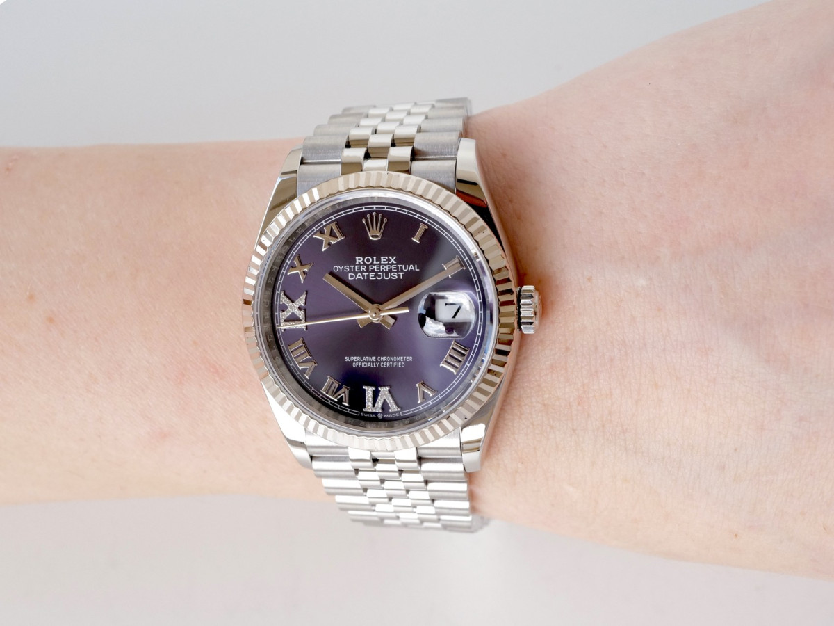 Swiss watch Rolex Datejust 36 Jubilee Purple Roman VI IX Diamond Dial