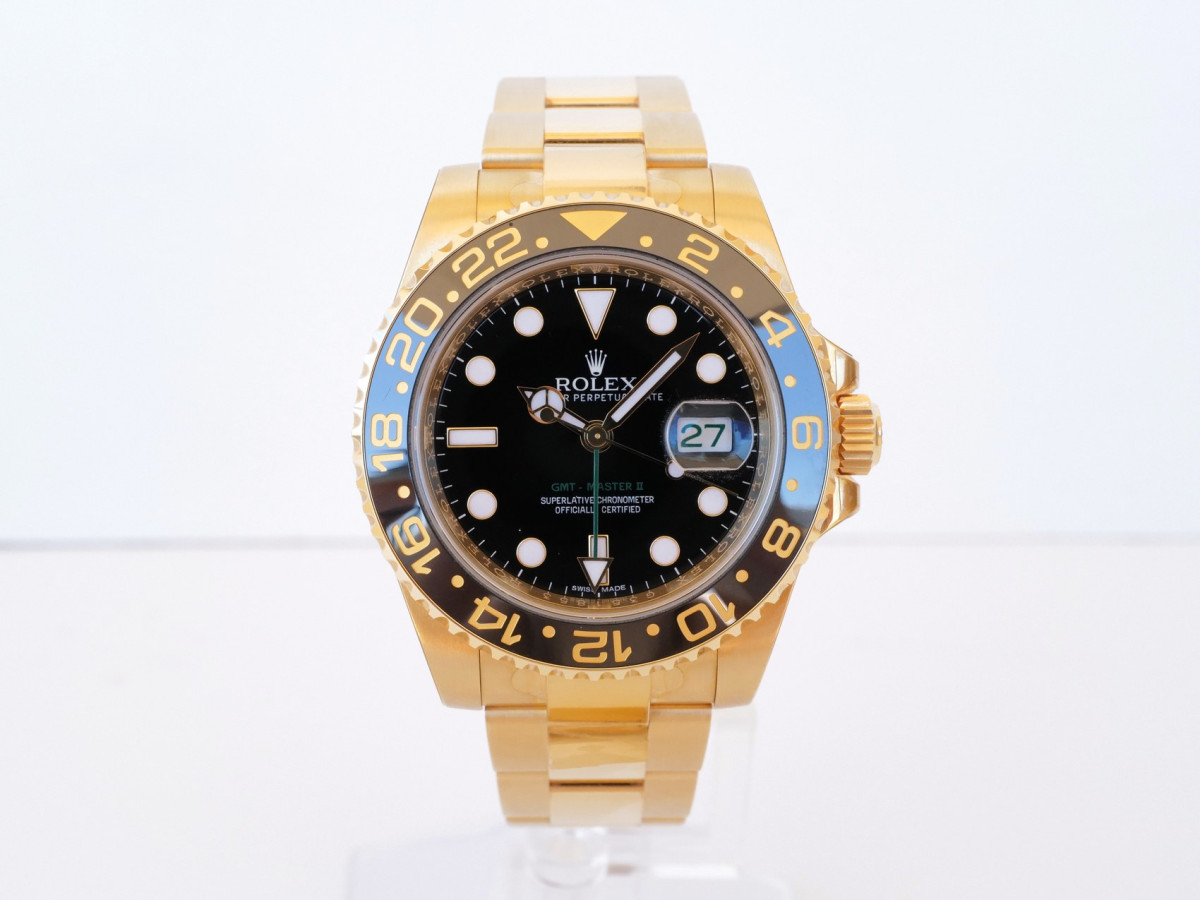 Швейцарские часы Rolex GMT-Master II 18K Yellow Gold Black Dial 40 В ПЛIВКАХ