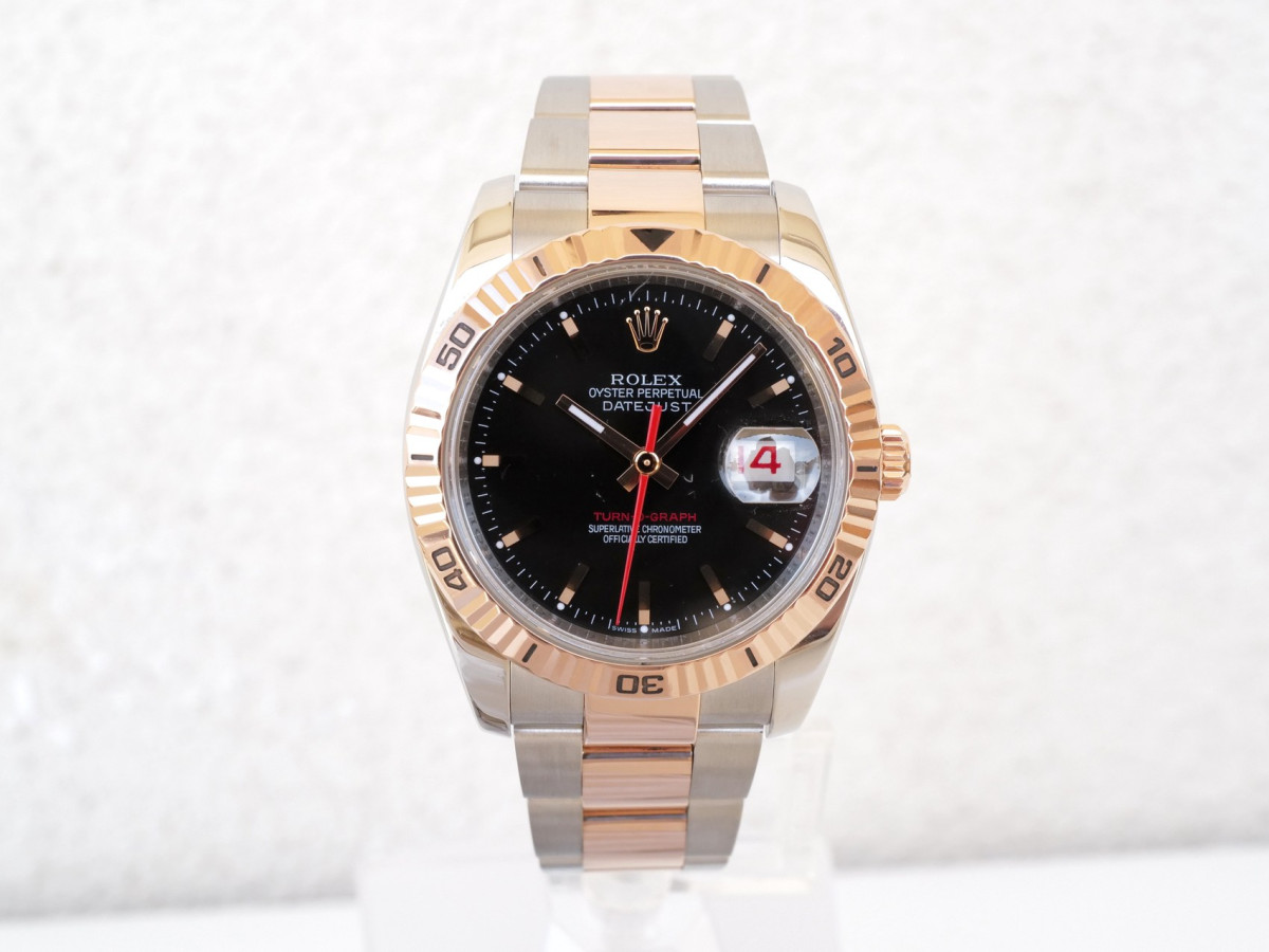 Швейцарские часы Rolex Datejust Turn-O-Graph 18K Rose Gold Steel Black Dial
