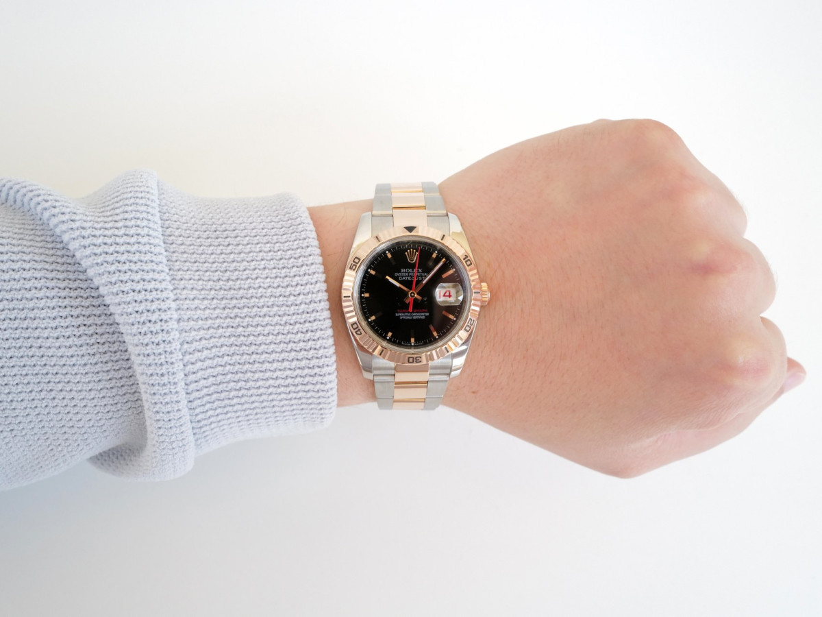Швейцарские часы Rolex Datejust Turn-O-Graph 18K Rose Gold Steel Black Dial
