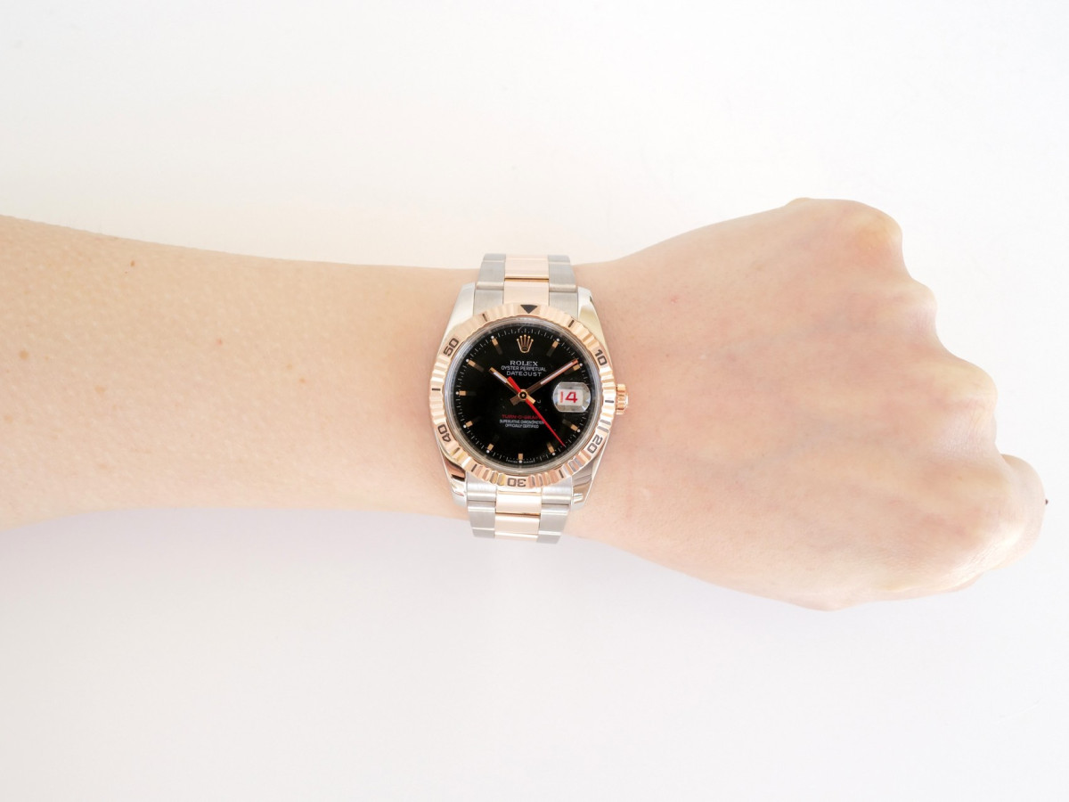 Швейцарские часы Rolex Datejust Turn-O-Graph 18K Rose Gold Steel Black Dial