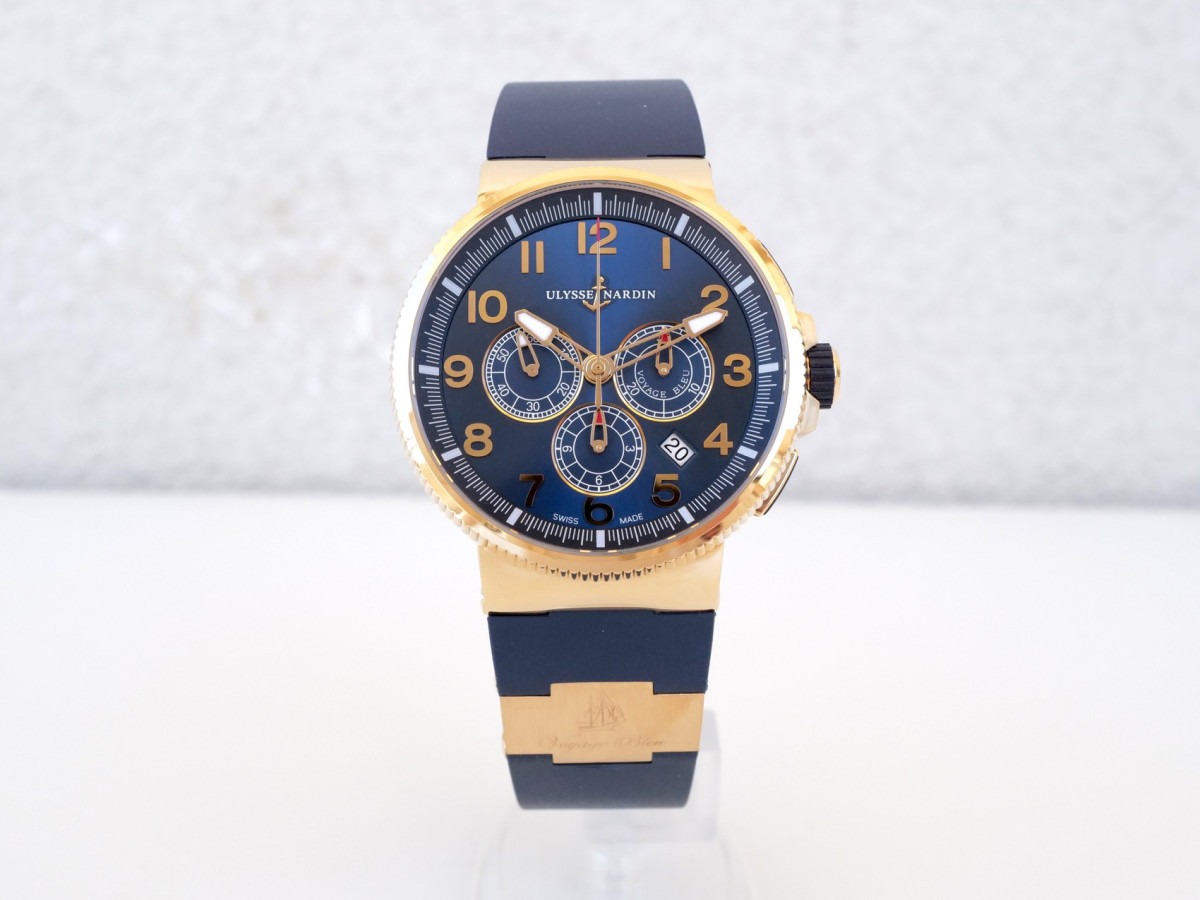 Швейцарские часы Ulysse Nardin Marine Chronograph Manufacture Voyage Bleu 18K Rose Gold Limited Edition 43