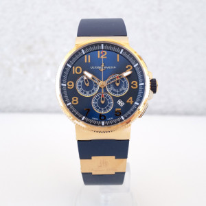 Швейцарские часы Ulysse Nardin Marine Chronograph Manufacture Voyage Bleu 18K Rose Gold Limited Edition 43