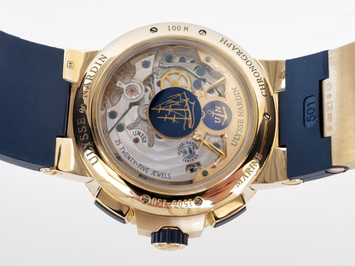 Швейцарские часы Ulysse Nardin Marine Chronograph Manufacture Voyage Bleu 18K Rose Gold Limited Edition 43