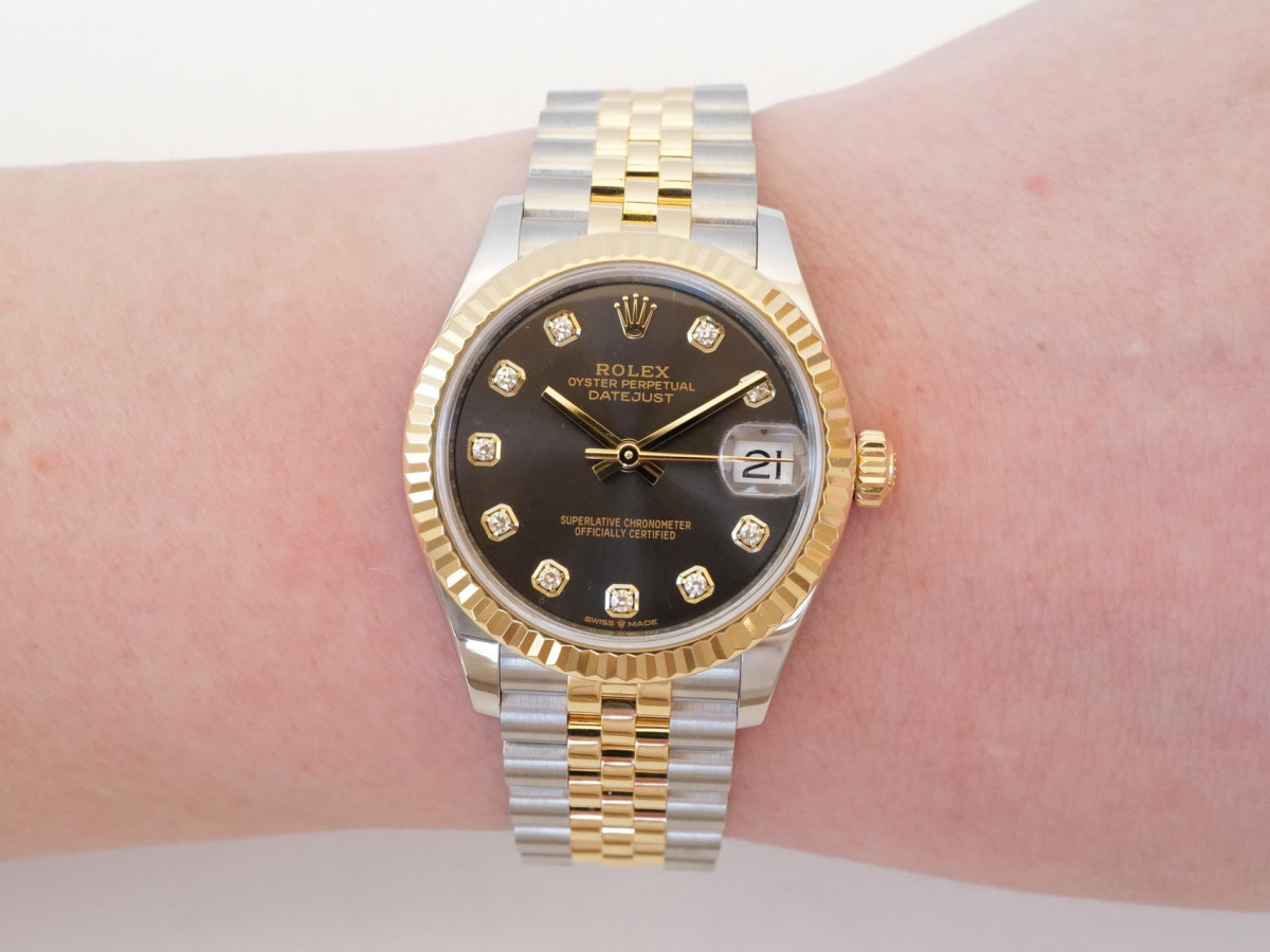 Швейцарские часы Rolex Datejust 31 Jubilee Steel 18K Yellow Gold Grey Diamond Roman