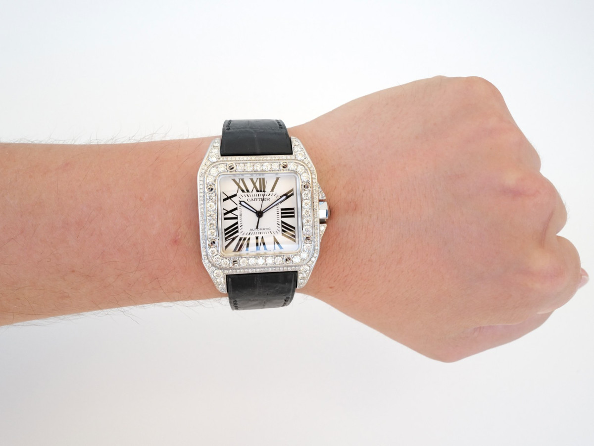 Швейцарський годинник Cartier Santos 100 Custom Diamonds 41