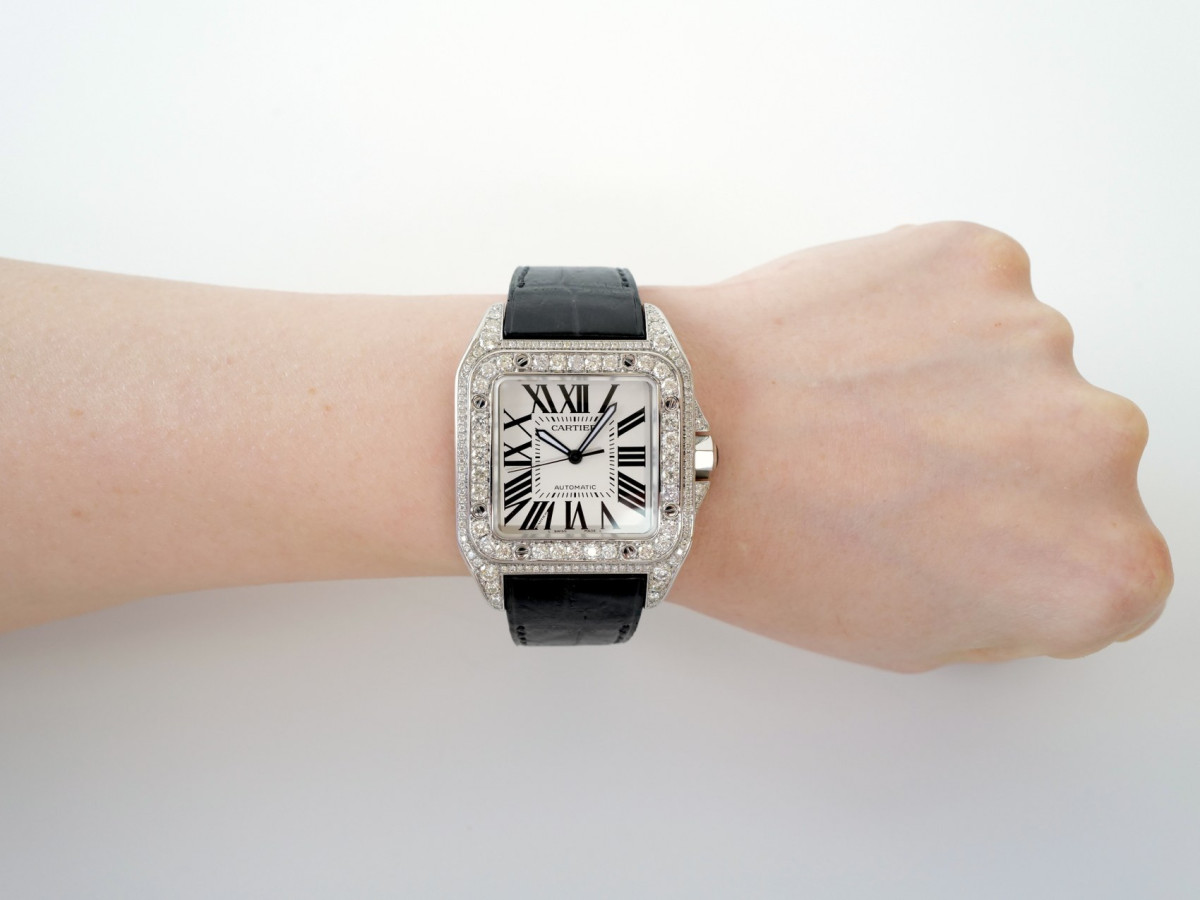 Швейцарський годинник Cartier Santos 100 Custom Diamonds 41