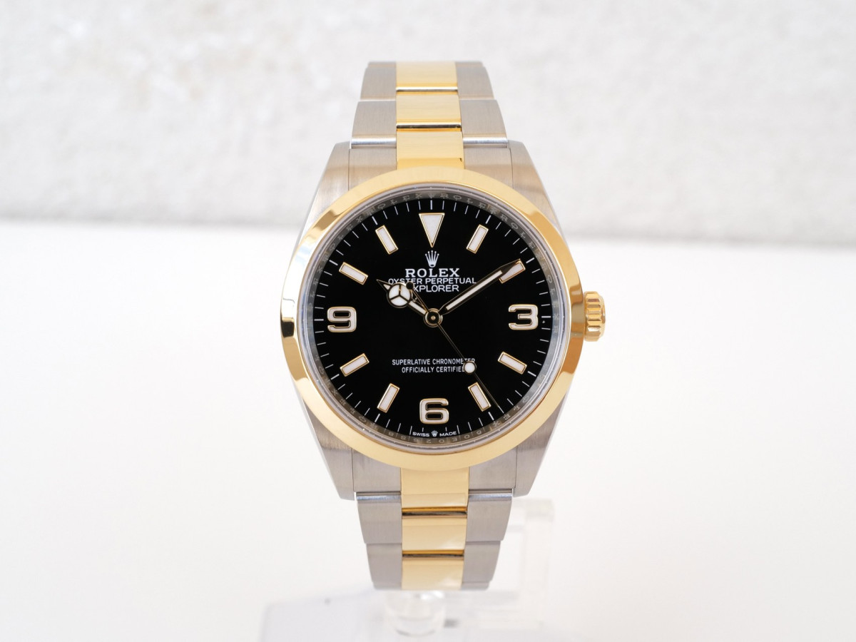 Швейцарський годинник Rolex Explorer 36 Oyster Perpetual Steel 18K Yellow Gold Black Dial