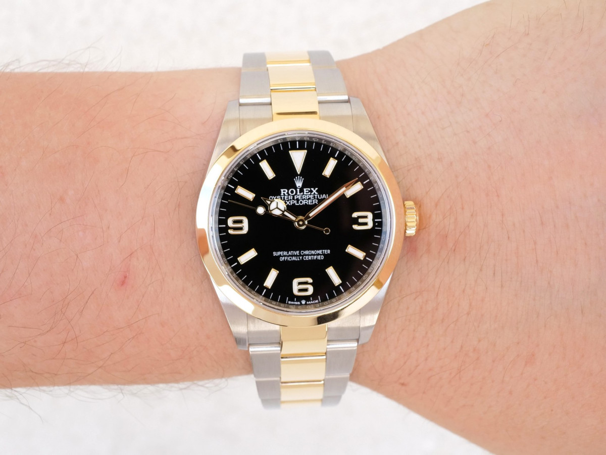 Швейцарський годинник Rolex Explorer 36 Oyster Perpetual Steel 18K Yellow Gold Black Dial