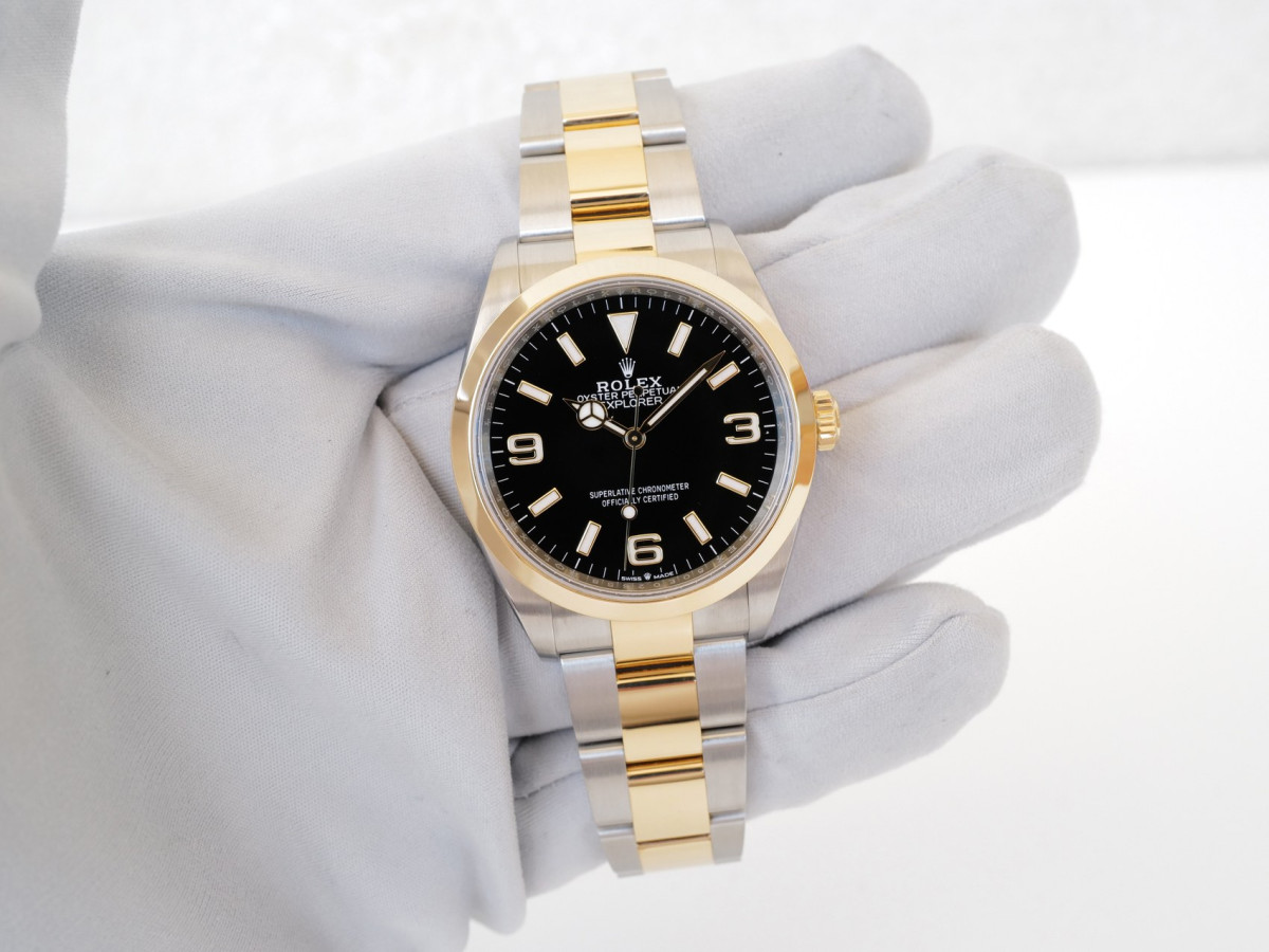 Швейцарський годинник Rolex Explorer 36 Oyster Perpetual Steel 18K Yellow Gold Black Dial