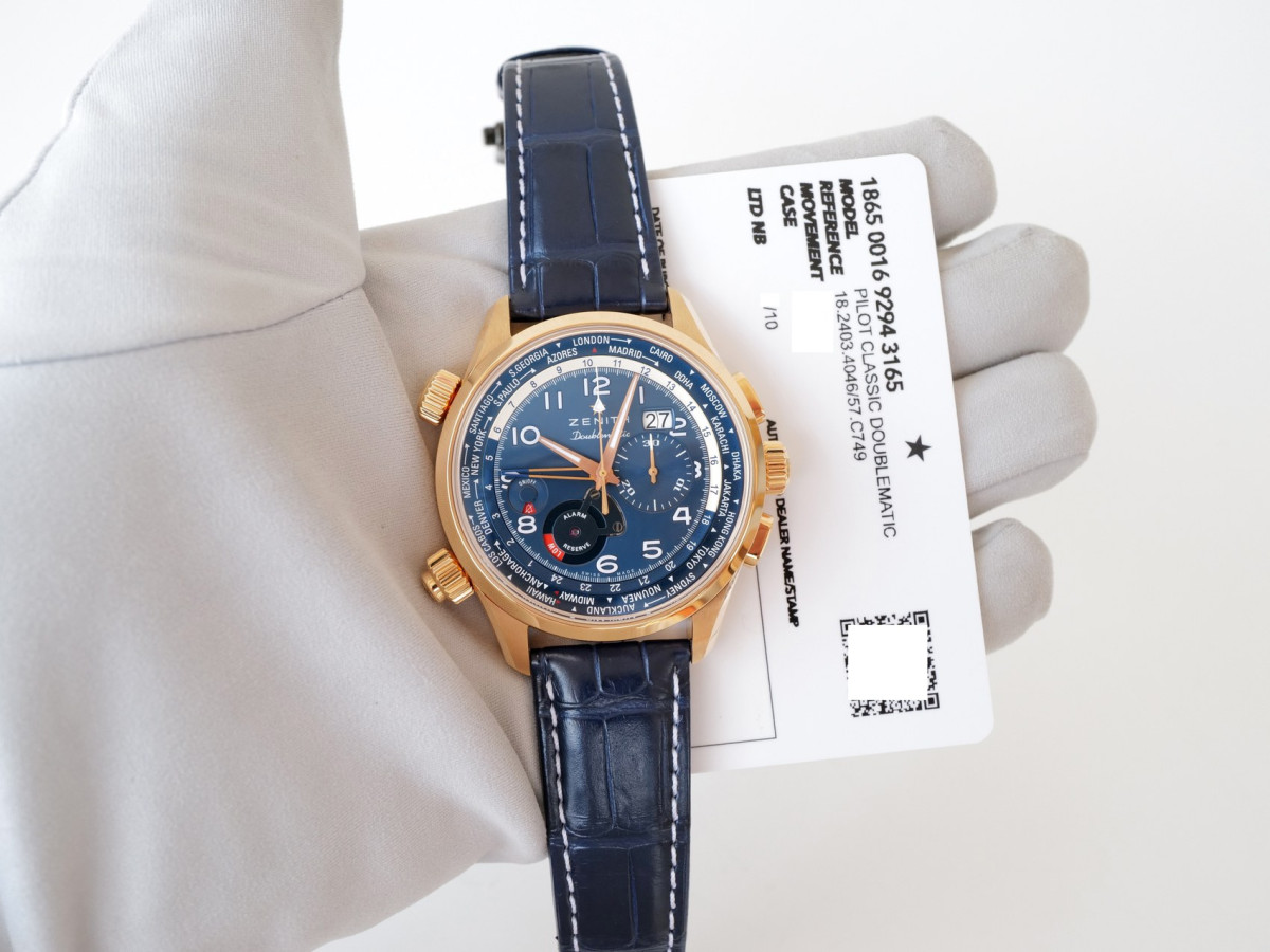 Швейцарские часы Zenith El Primero Pilot Doublematic Limited Edition of 10 Alarm Chronograph World Time 18K Rose Gold 45