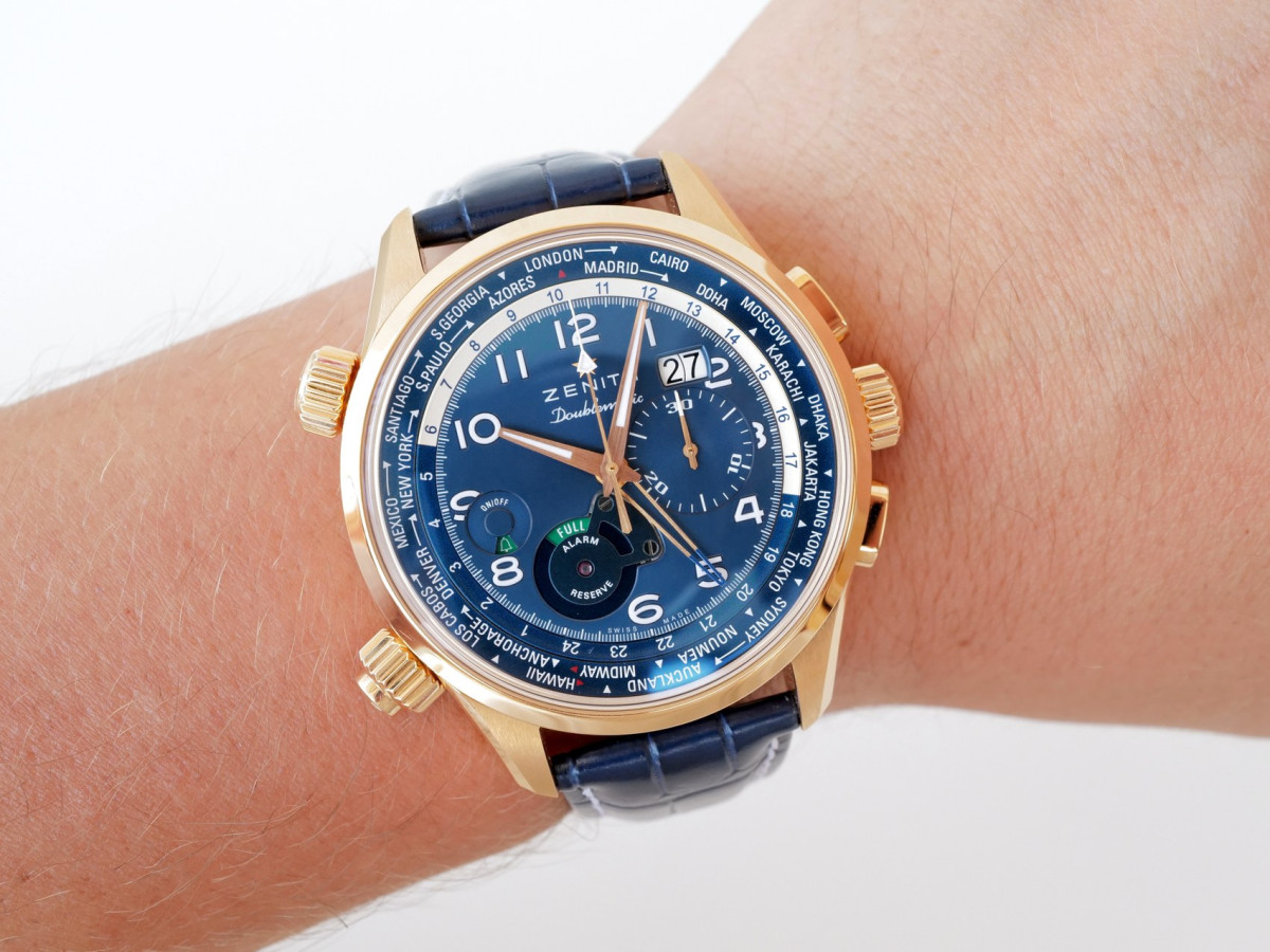 Швейцарские часы Zenith El Primero Pilot Doublematic Limited Edition of 10 Alarm Chronograph World Time 18K Rose Gold 45