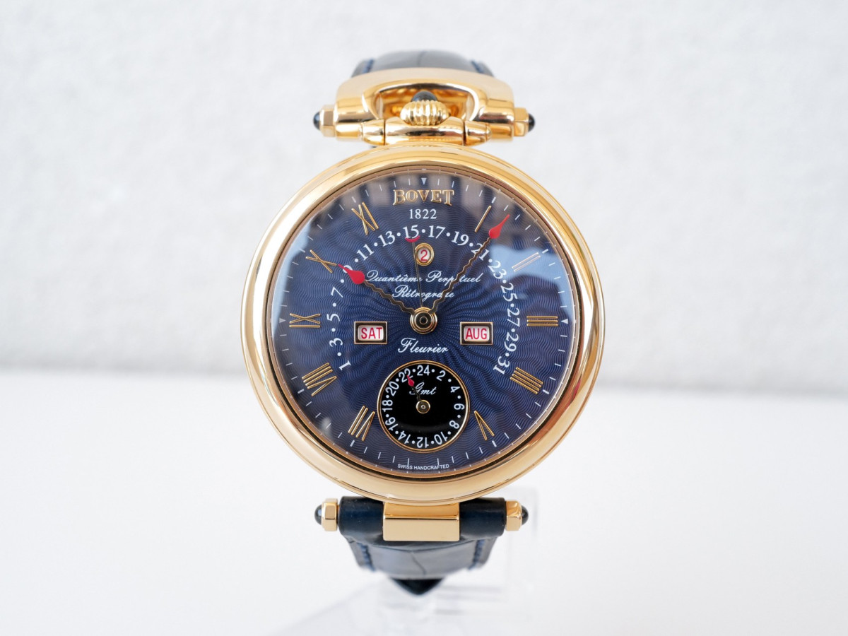 Швейцарские часы Bovet Amadeo Fleurier Perpetual Calendar Retrograde GMT 18K Rose Gold Blue Dial 42