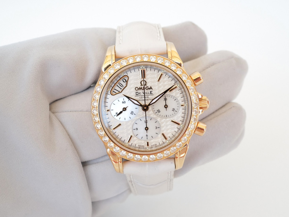Швейцарские часы Omega De Ville Co-Axial Chronograph MOP Dial Diamonds 18K Rose Gold 35