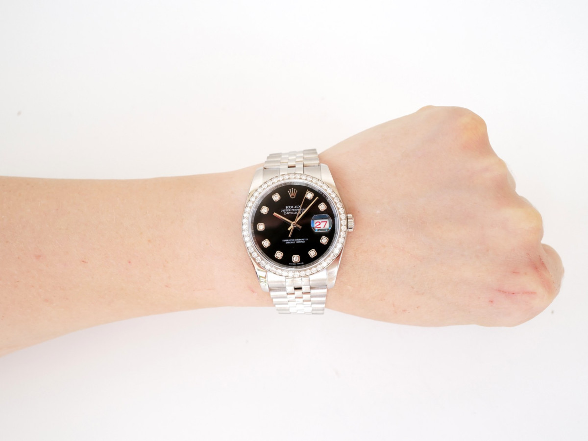 Швейцарские часы Rolex Datejust 36 Jubilee Steel Black Dial Factory Diamond Bezel