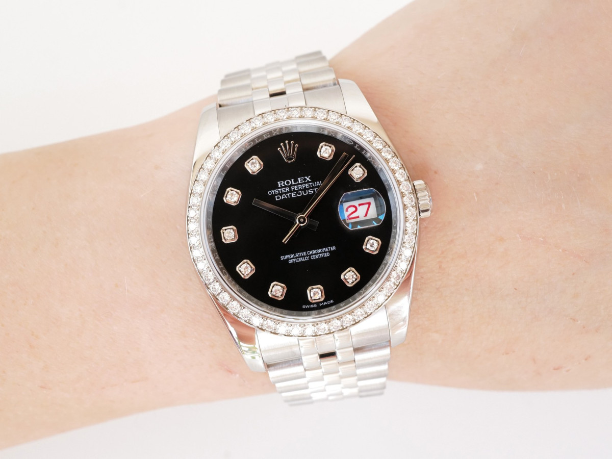 Швейцарские часы Rolex Datejust 36 Jubilee Steel Black Dial Factory Diamond Bezel