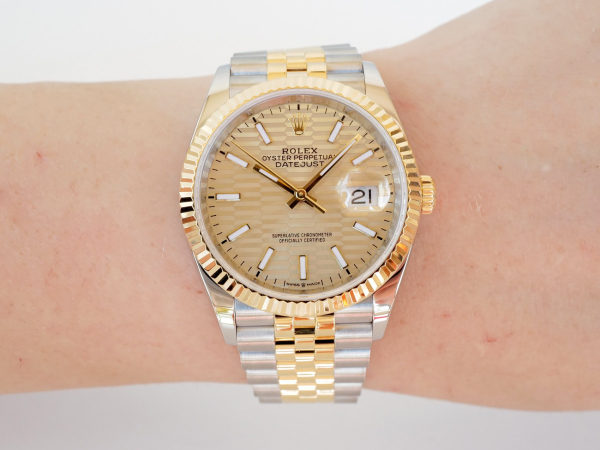 Swiss watch Rolex Datejust 36 Jubilee Steel 18K Yellow Gold Champagne Motif Dial