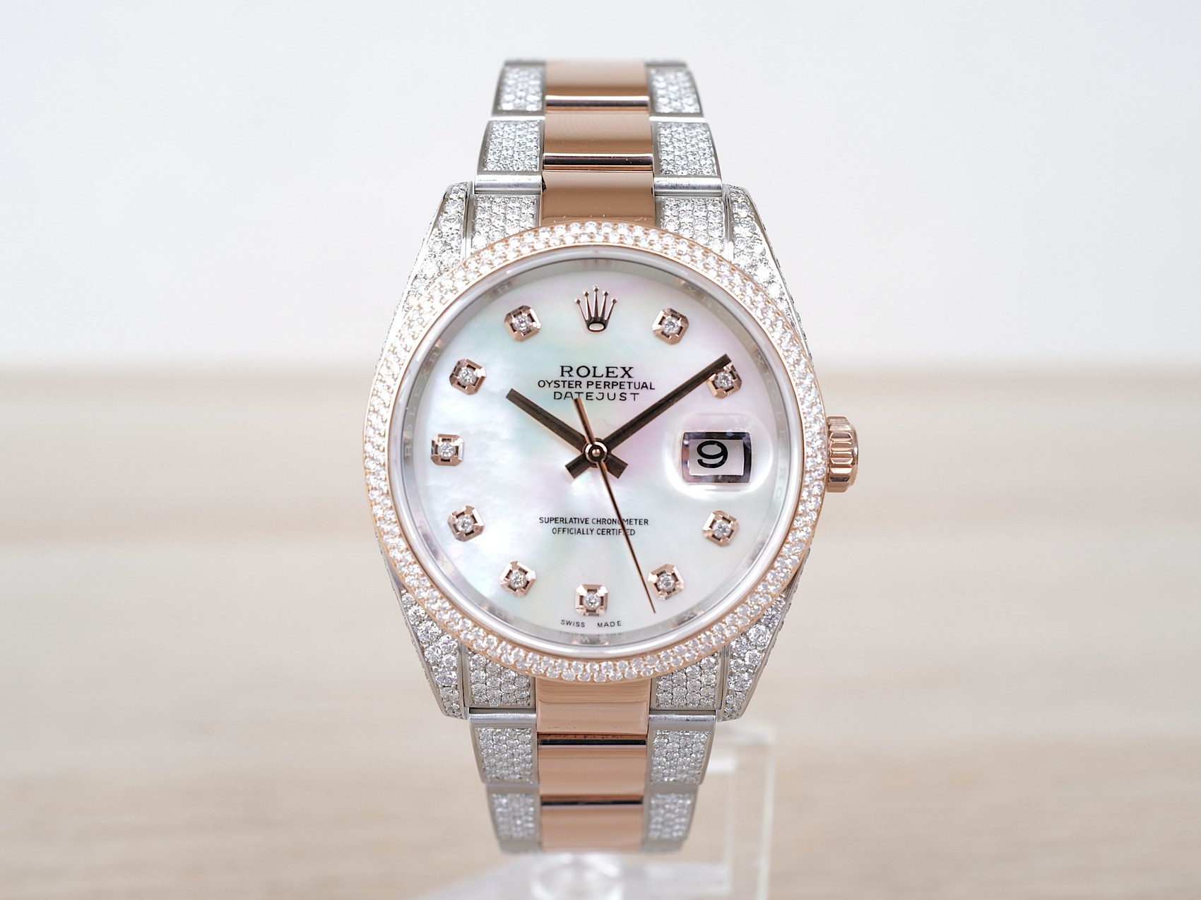 Швейцарские часы Rolex Datejust 36 Oyster Steel 18K Rose Gold MOP Diamond Dial Custom